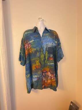 Riscatto Made In Italy Mens XL Abstract Art Print Short Sleeve Button-Down Shirt